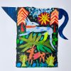 Mixed media un-framed painting by Cornelia O'Donovan of a blue jug with dog and plants 42 x 50cm